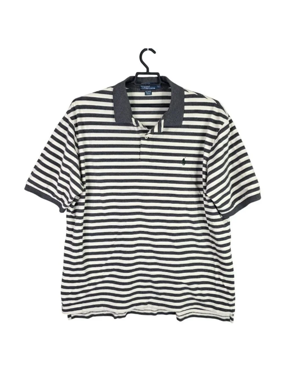 Mens Polo Ralph Lauren Gray & White Striped Classic Fit Polo Shirt Cotton 3XLT